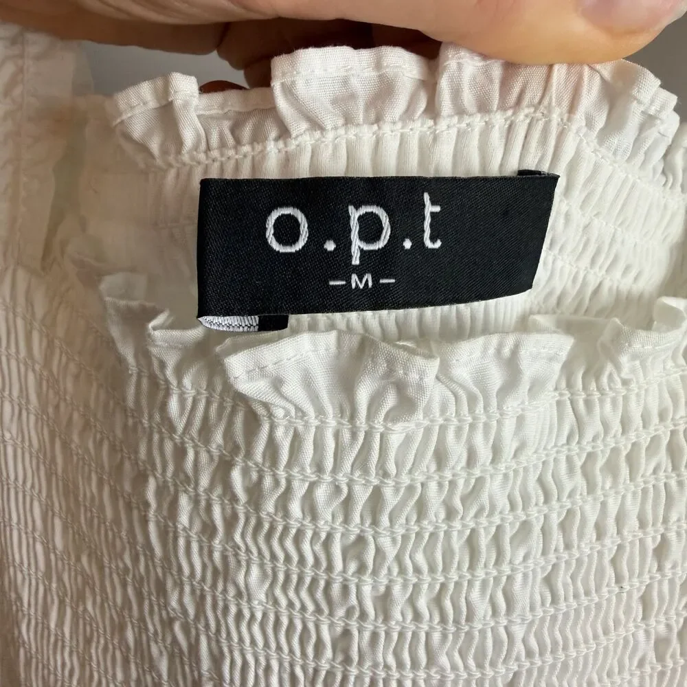 O.P.T Lazy Afternoon Dress White Maxi Medium Smocked Cotton Lined Puff Sleeve - Picture 13 of 15